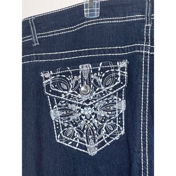 Faded Glory 24W Womens Embroidered Pocket Dark Wash Bootcut Jeans Plus Size - Picture 13 of 13